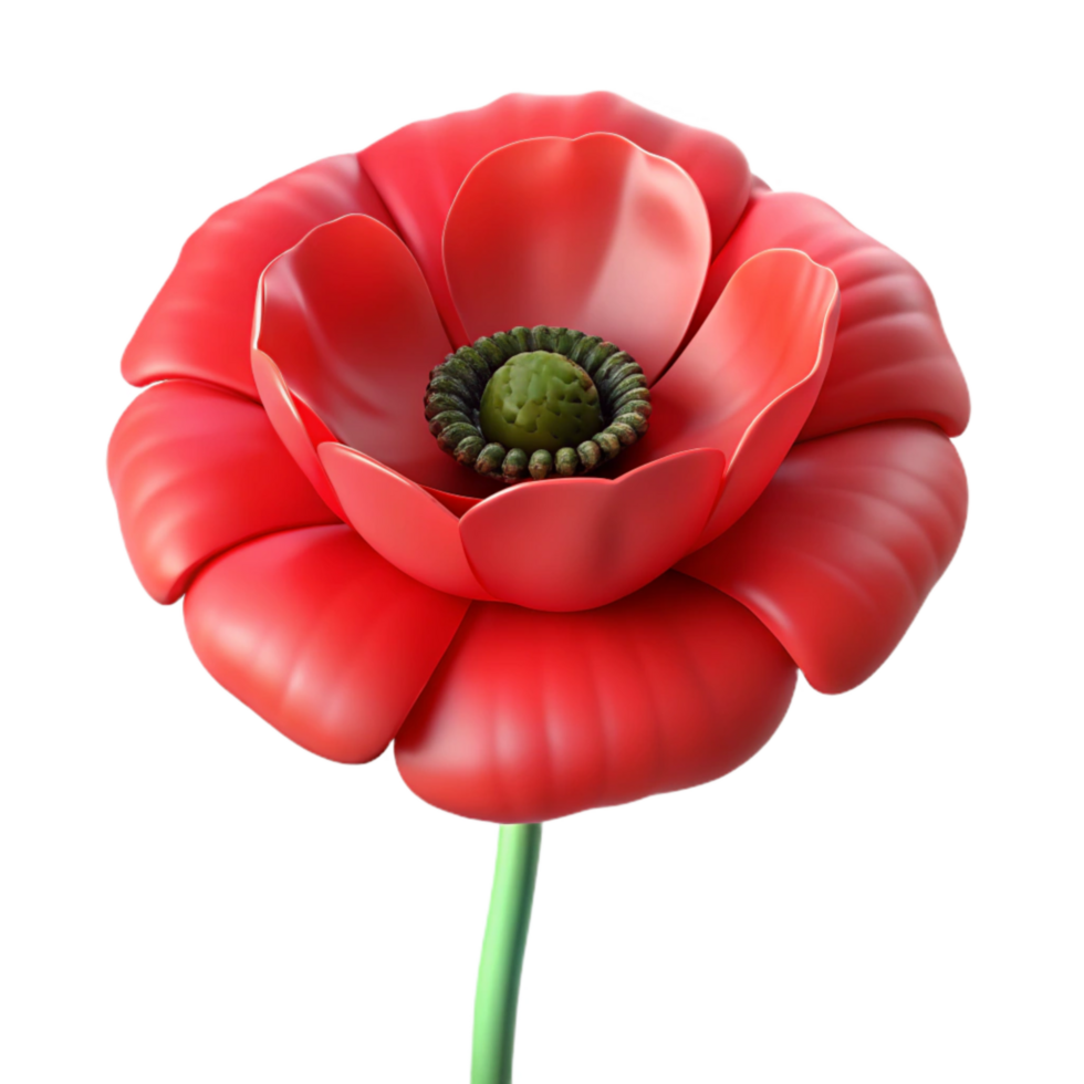 impressive minimalist Single Red Poppy Front View Isolated Element high resolution png