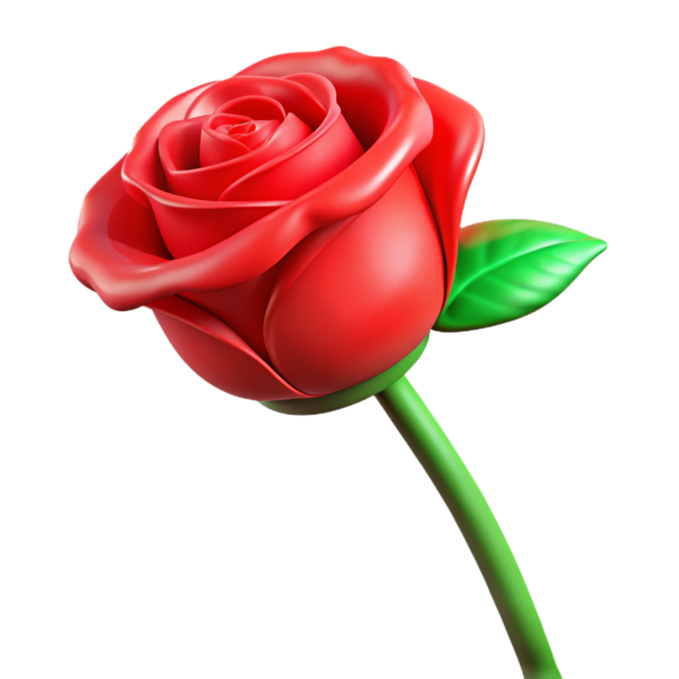 serene creative Single Red Rose with Green Stem Transparent professional png