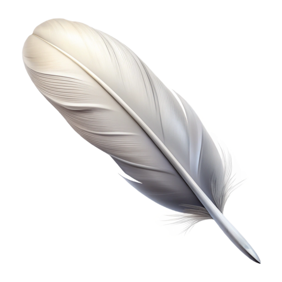serene vintage Single White Feather Falling Gently Cutout Element detailed png