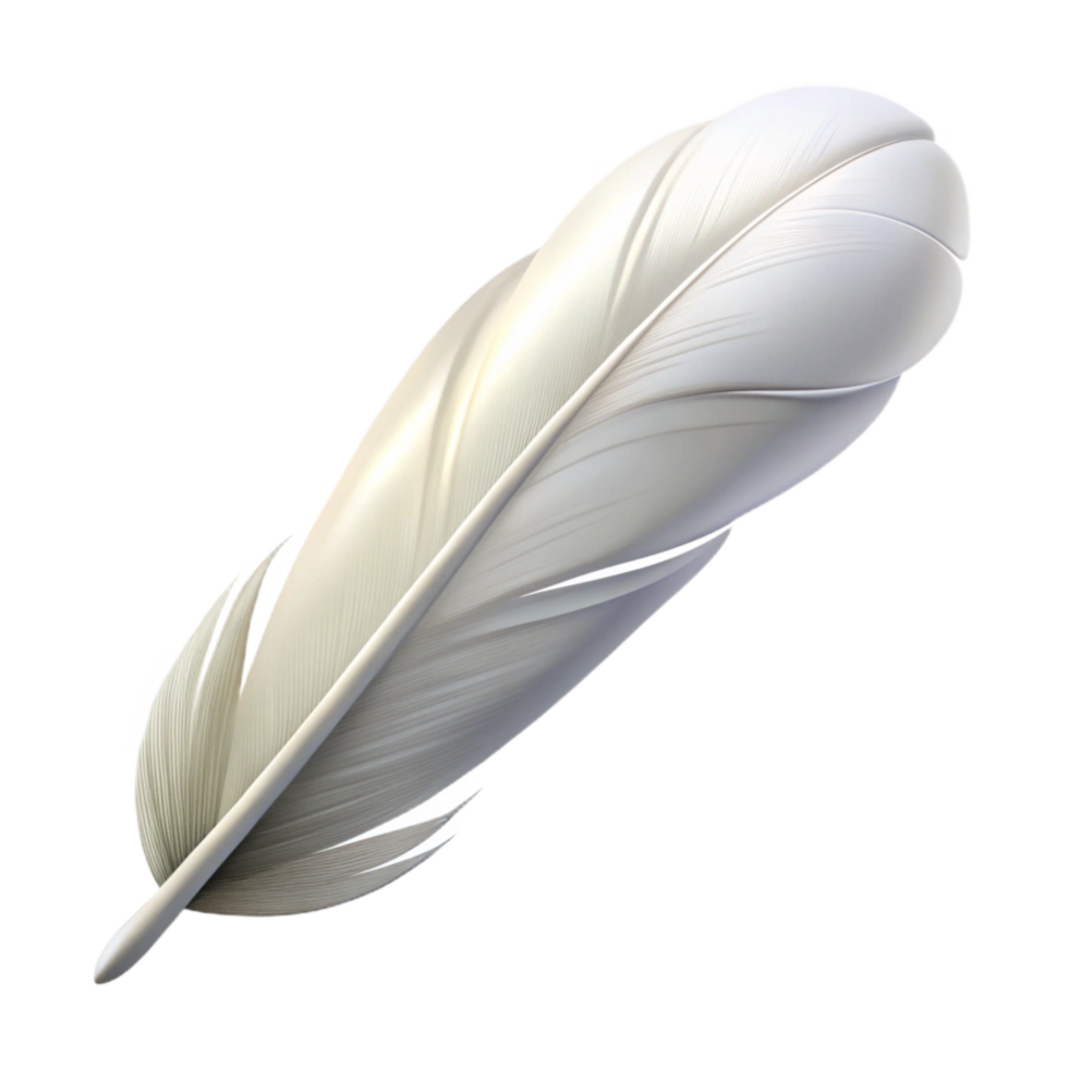 elegant traditional Single White Feather Floating Isolated on Transparent Background professional png