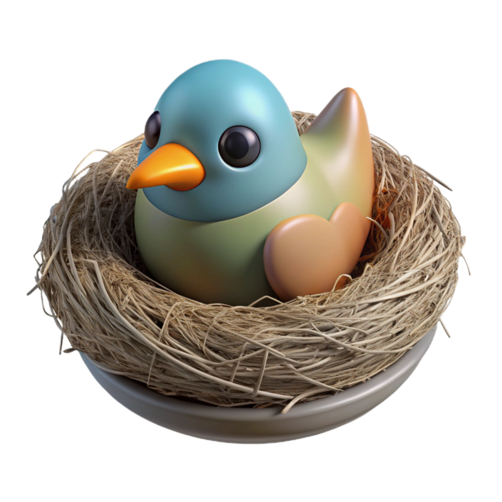 serene vintage Small Bird in Nest Transparent Background high quality png