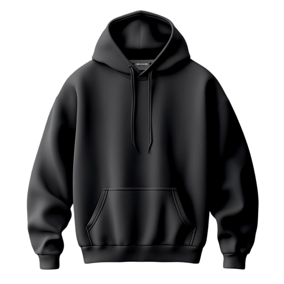 Black hoodie with a simple design and a cozy fit png