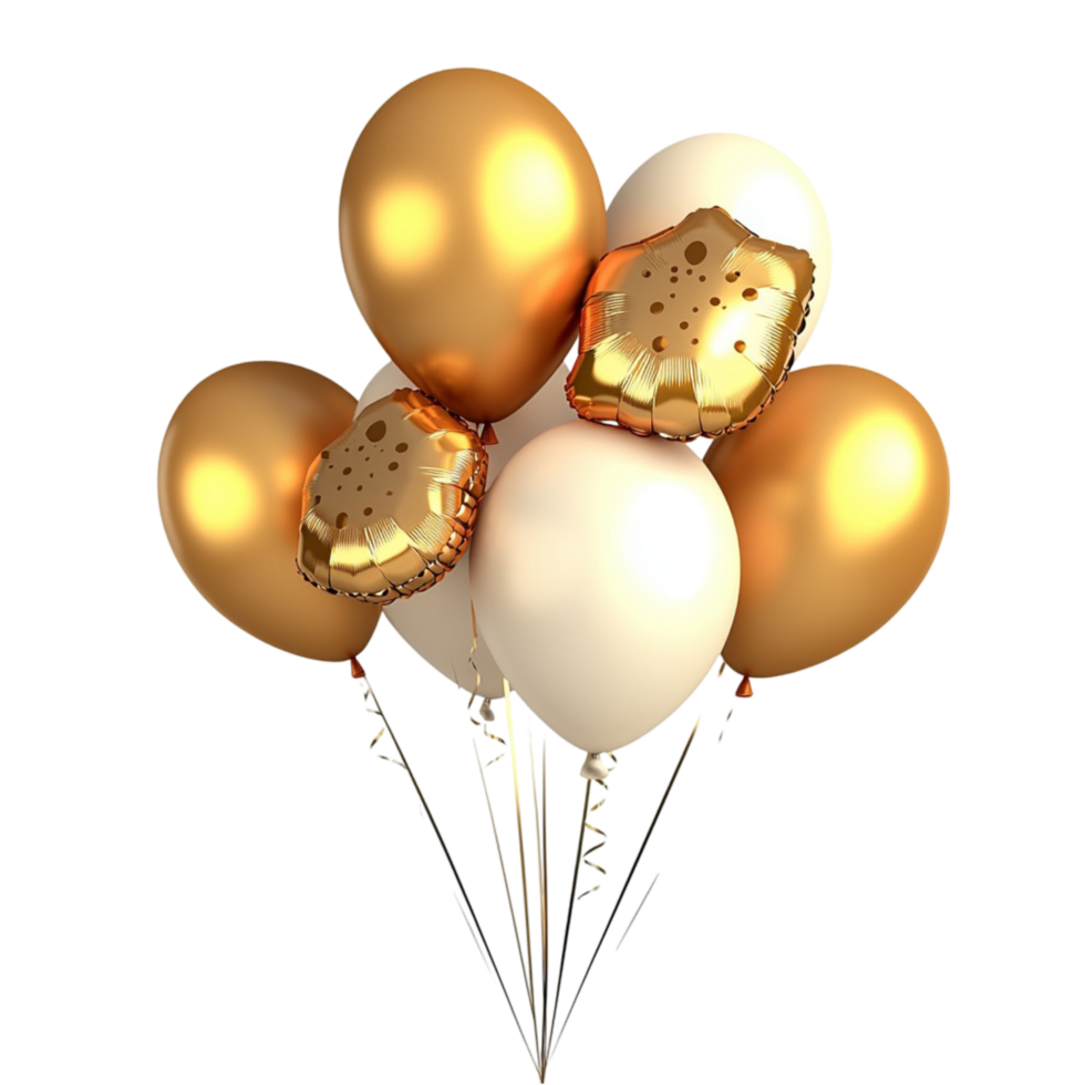 Cluster of gold white and balloons with metallic sheen png