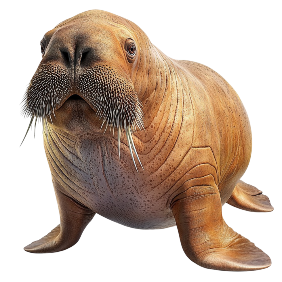 Brown walrus with long whiskers and wrinkled skin png