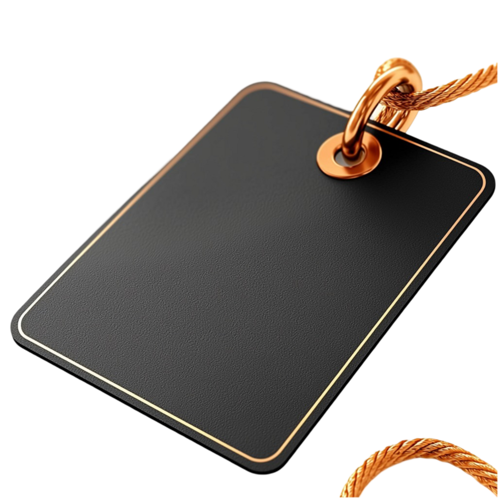 Black and gold name tag with a rope attachment png