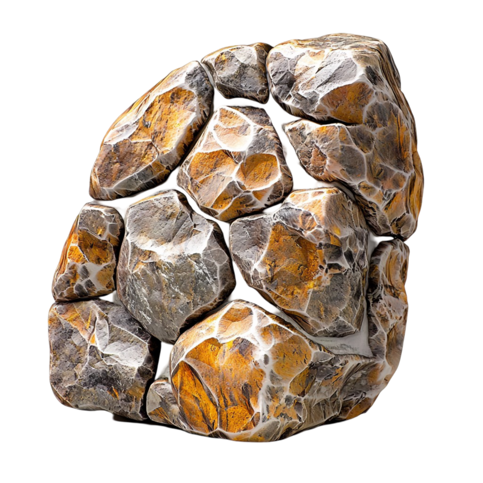 Stone block with rugged surface and embedded natural patterns png