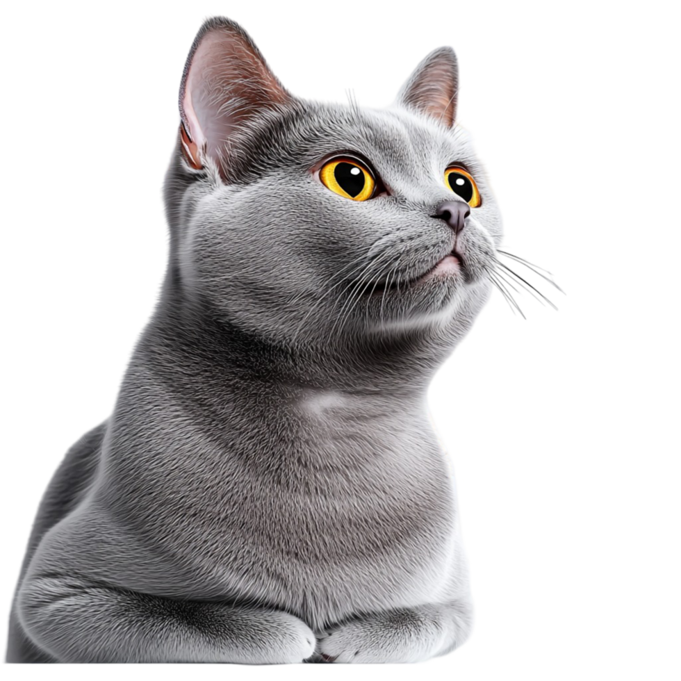 Gray cat with yellow eyes and fur png