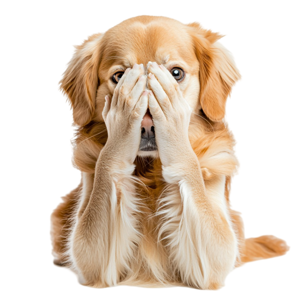 Adorable golden retriever puppy covering its eyes with its paws png