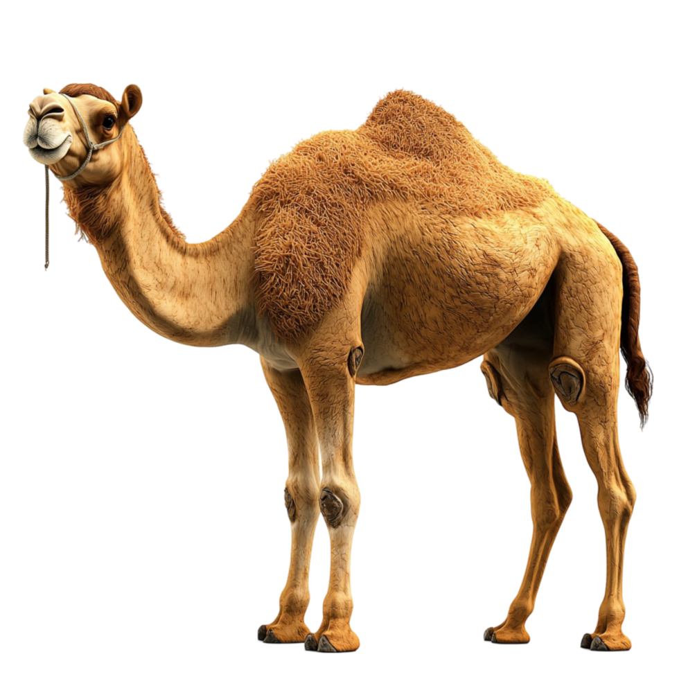 Camel with a ed posture and a light brown fur coat png