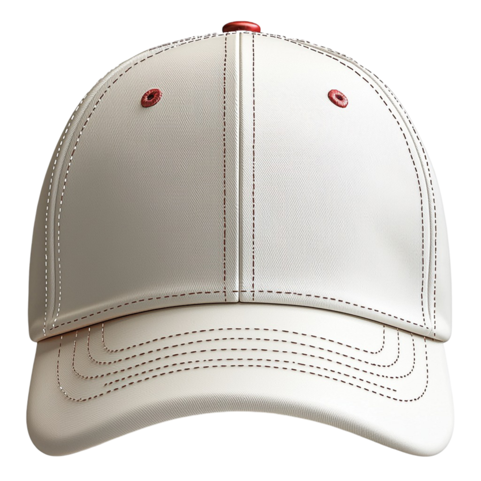 White baseball cap with red stitching and a simple design png