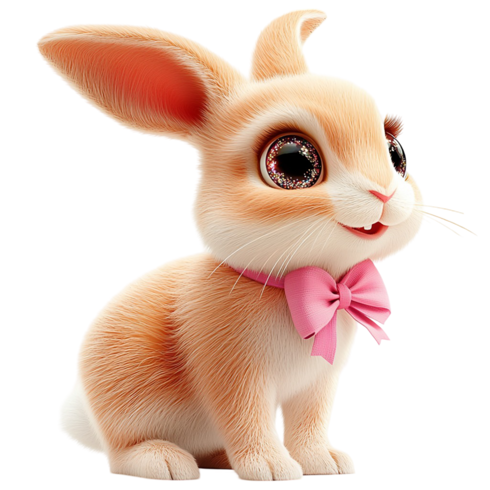 Adorable bunny with a pink bow and a fluffy white and beige coat png