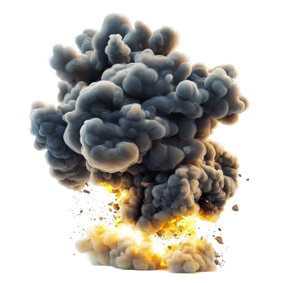 Large rk explosion with billowing smoke and yellow flames png