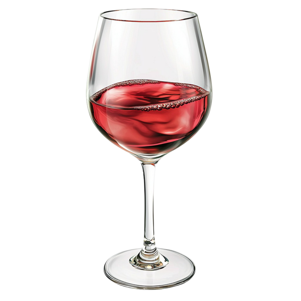Glass of red wine with a deep color and a thin delicate stem png
