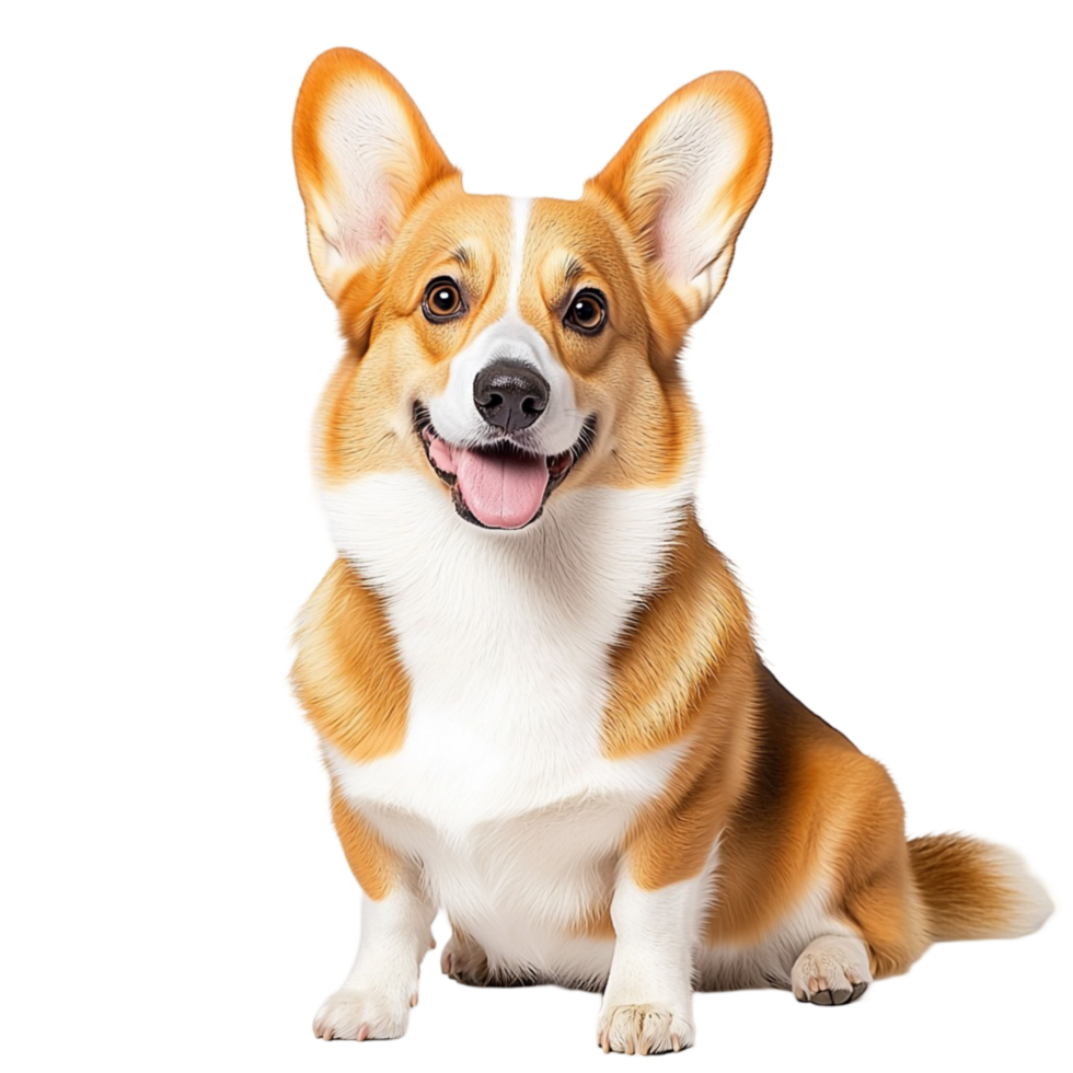 Happy corgi dog with large ears and a wagging tail png