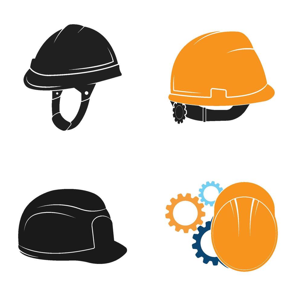 set Construction safety helmet logo design vector