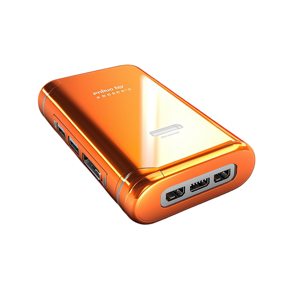 Metallic orange power bank with a sleek and compact design png