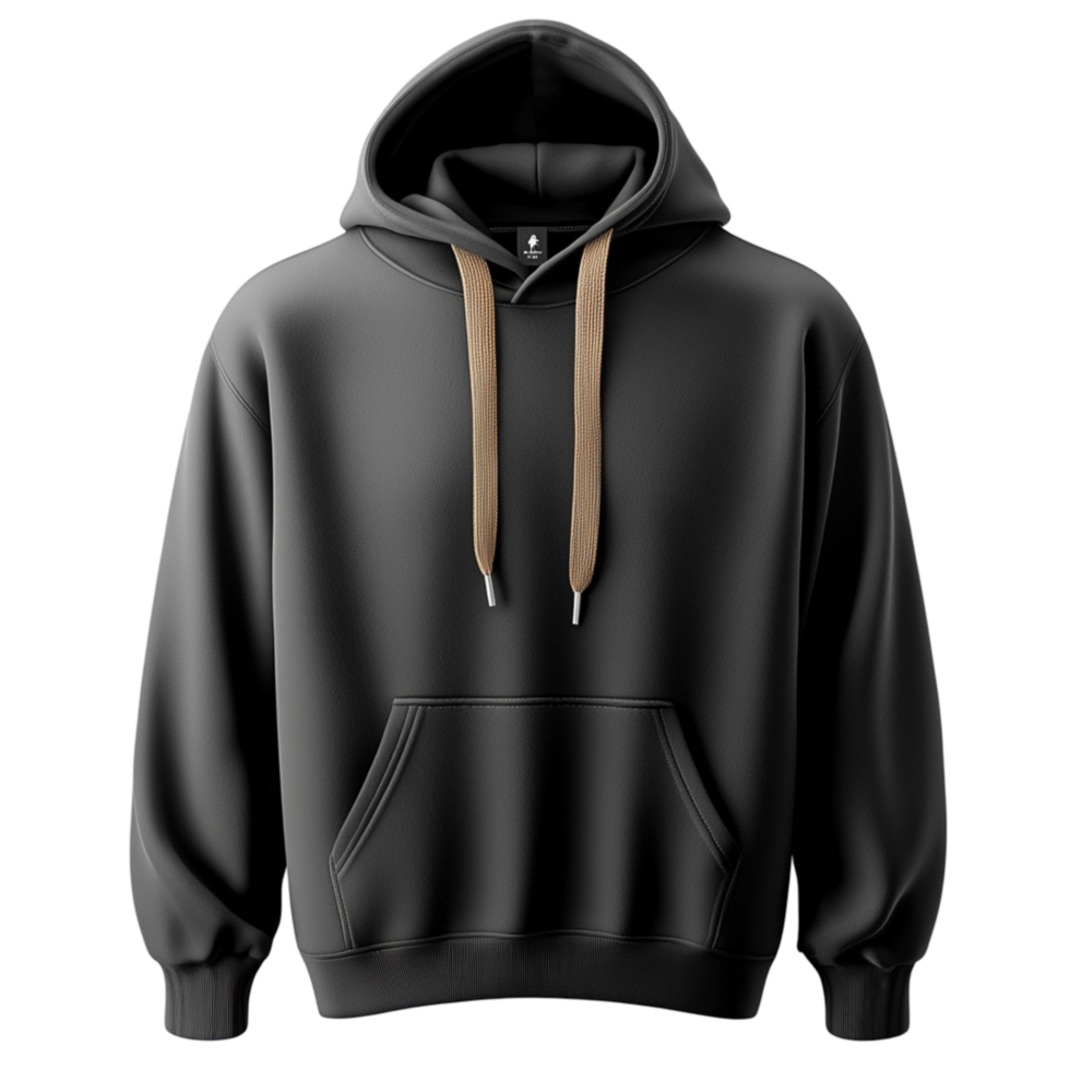 Black hoodie with a drawstring hood and a cozy fabric png