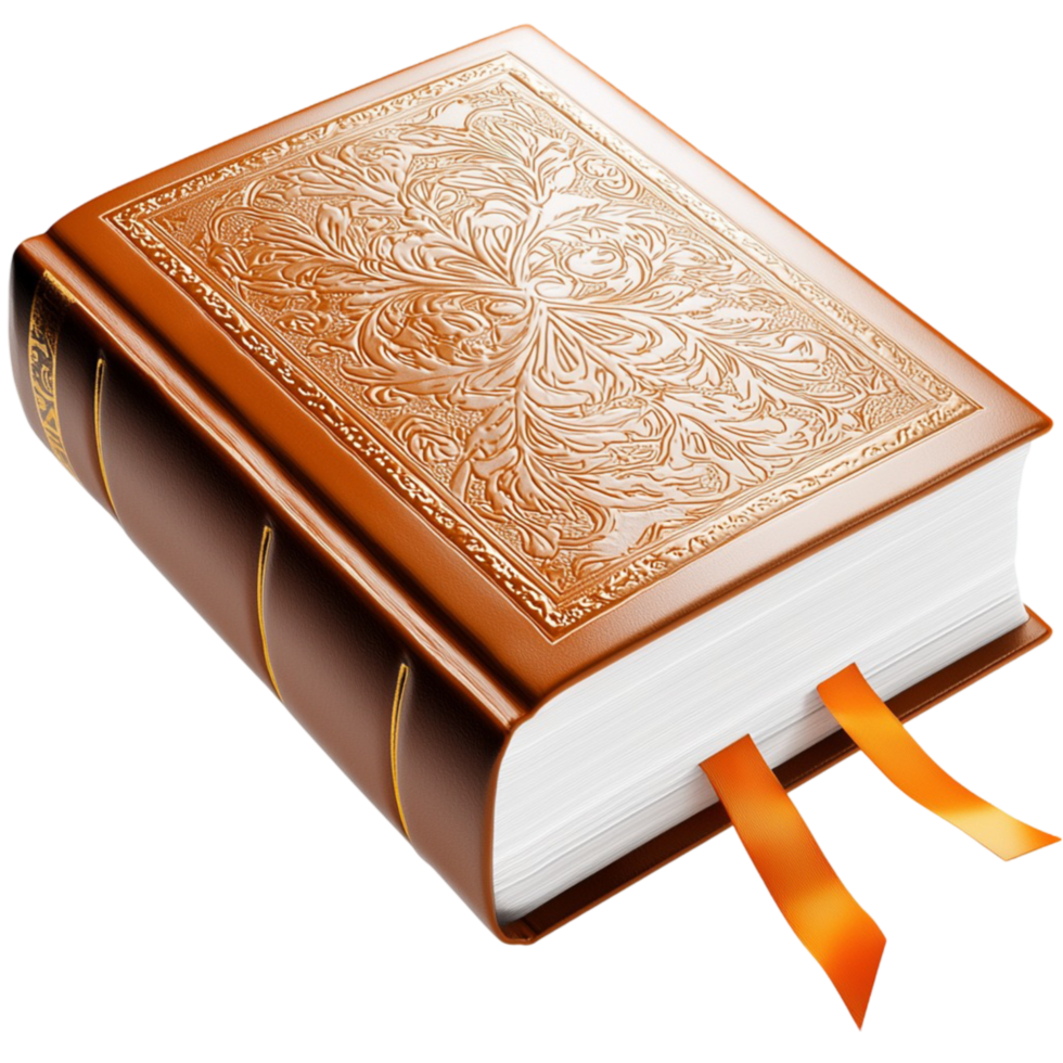 bound book with embossed floral patterns and ribbon bookmarks png