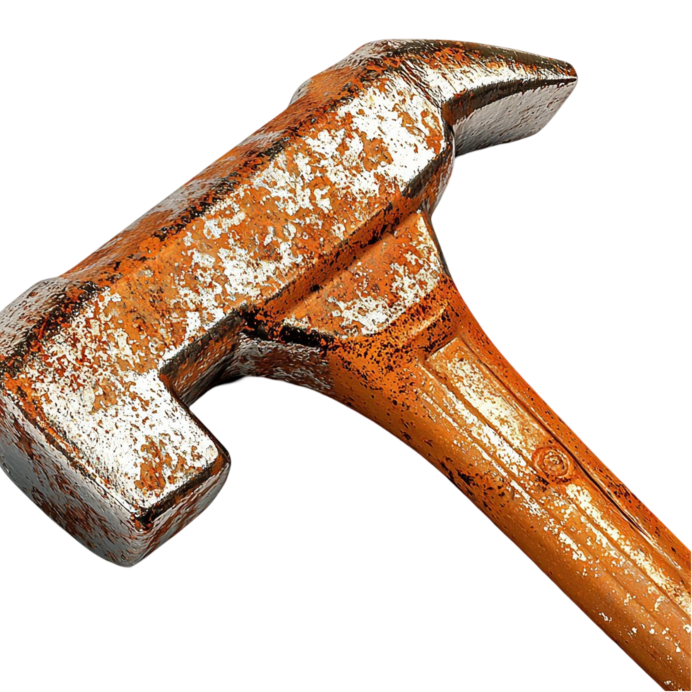 Old rusty hammer with a worn wooden handle png