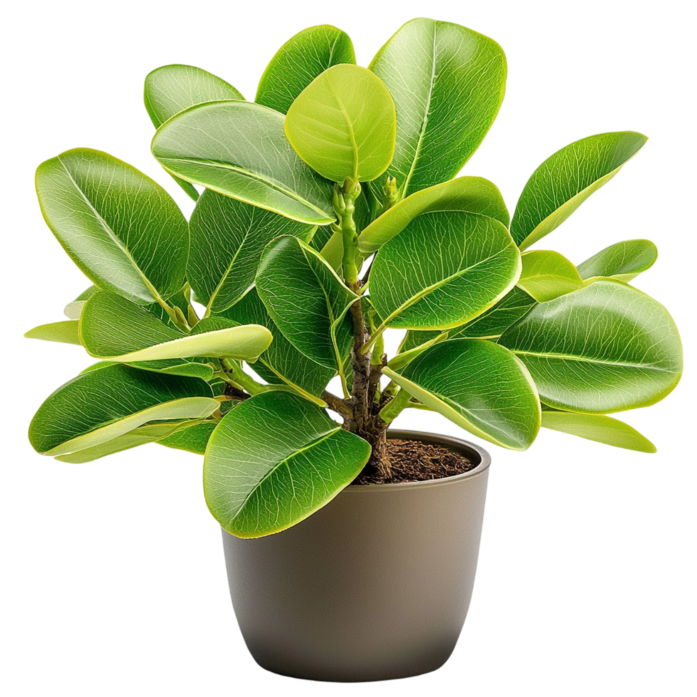 Green potted plant with broad glossy leaves in a rk brown pot png