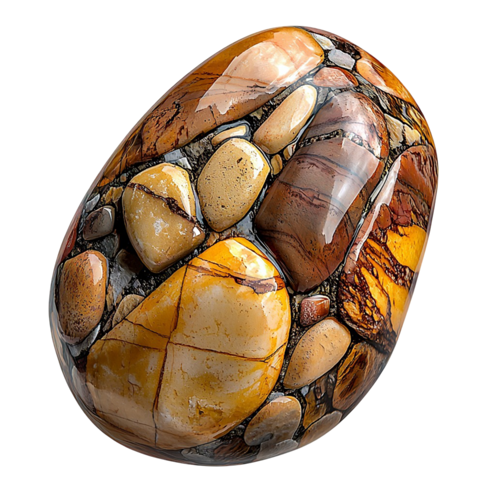 Polished stone with natural patterns and a glossy surface png