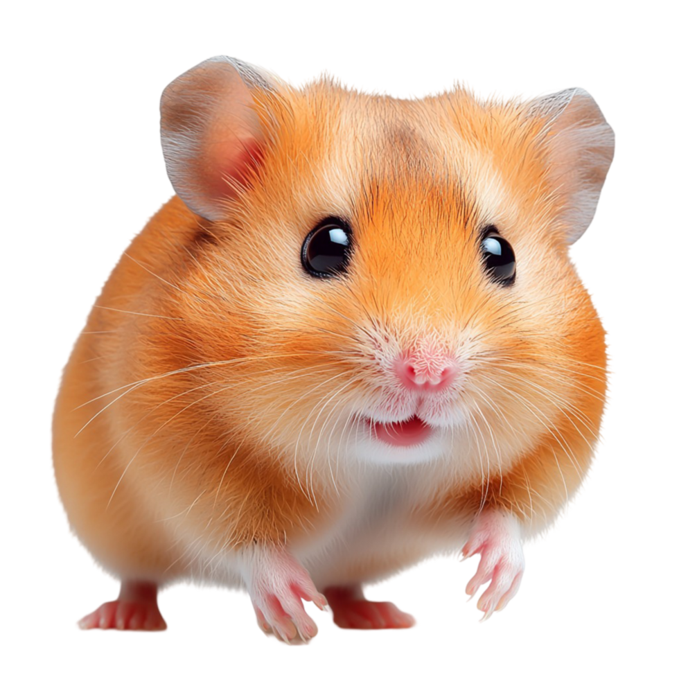 Cute fluffy hamster with eyes and tiny whiskers standing on its paws png