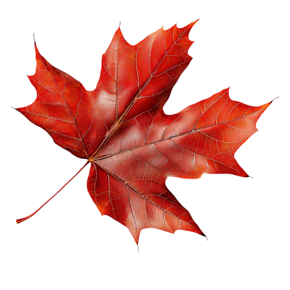 Vibrant red maple leaf with detailed veins and a slightly curled shape png