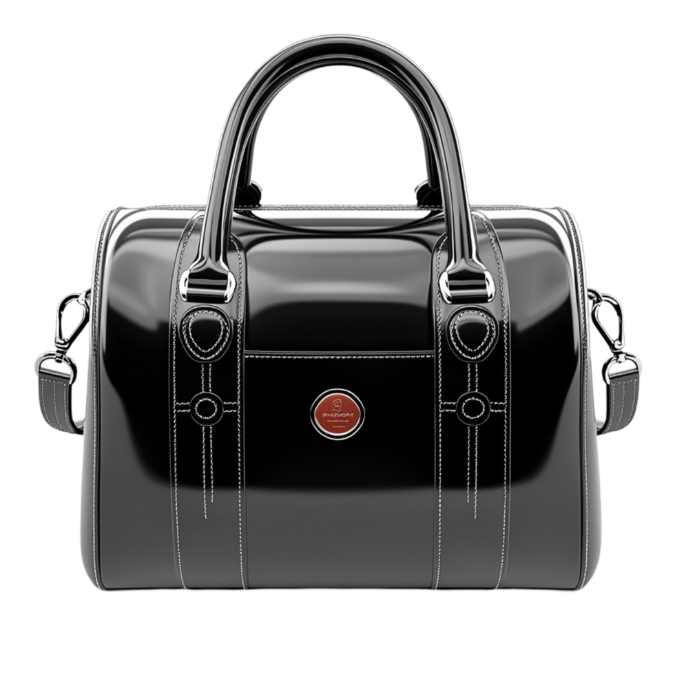 black handbag with silver hardware and a handle png