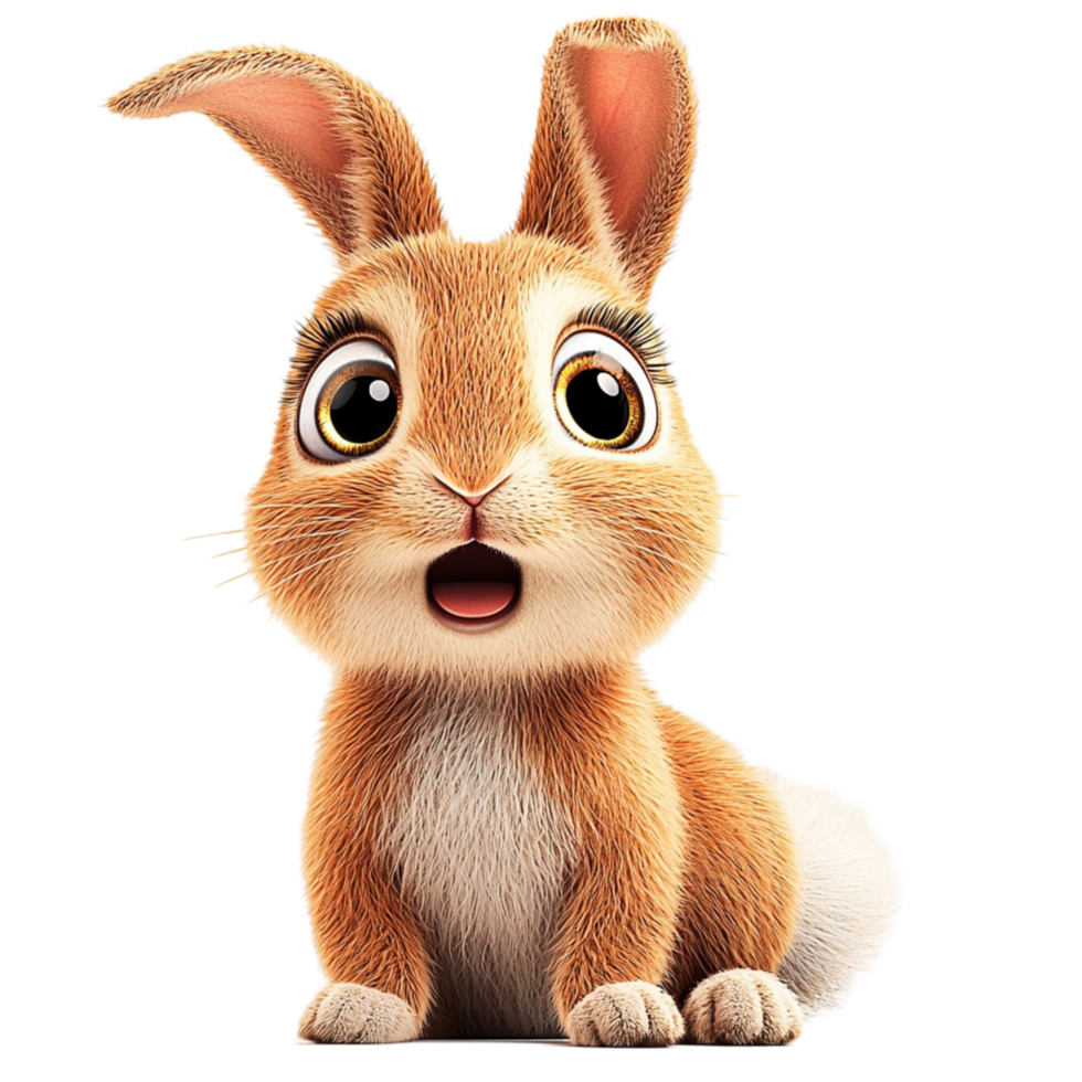 Cute fluffy rabbit with large expressive eyes and perked up ears png