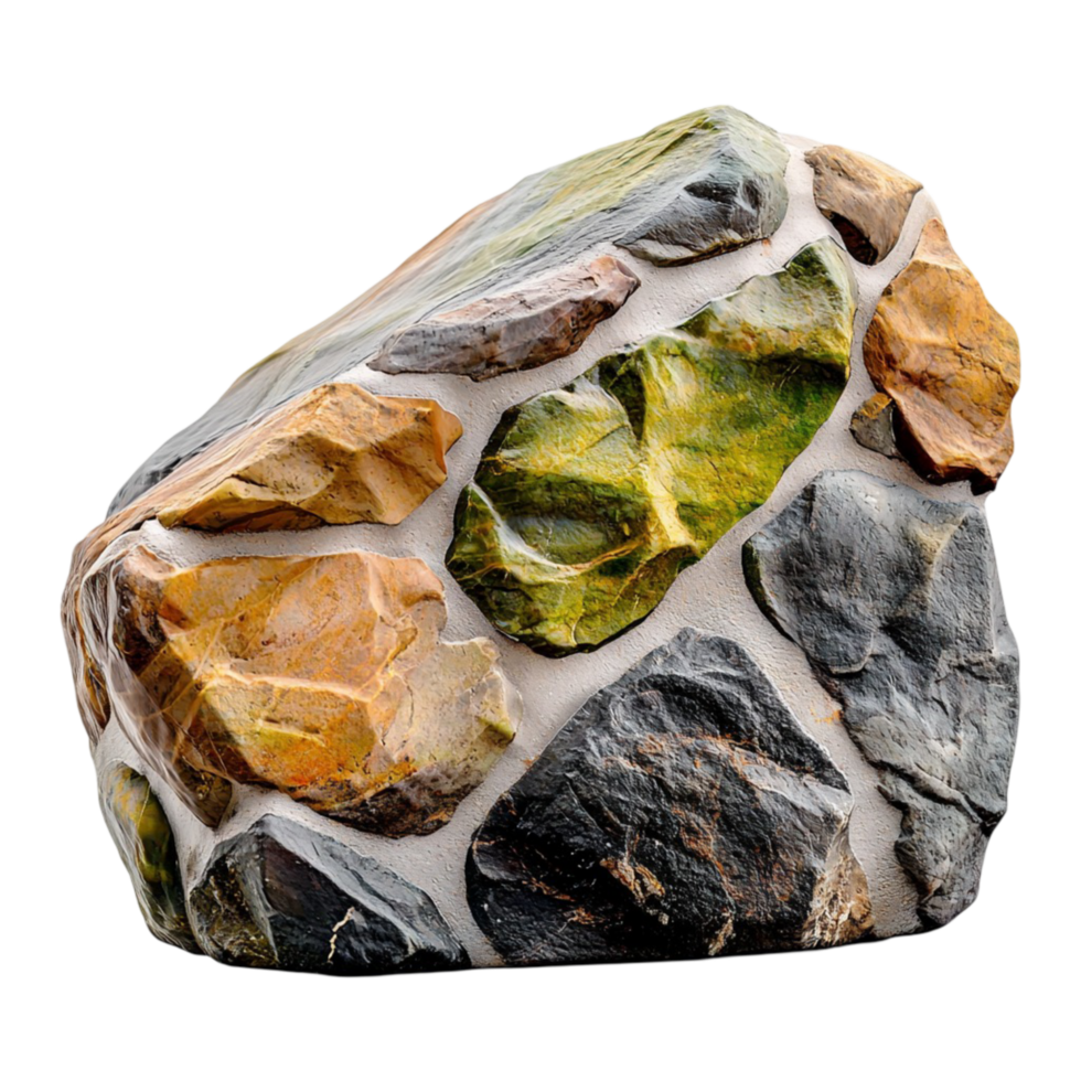 Unique mineral rock with a blend of colors and embedded crystal formations png