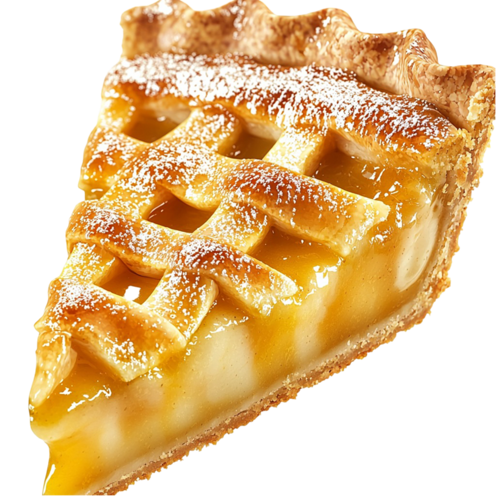 slice of apple pie with a golden flaky crust and sweet filling png