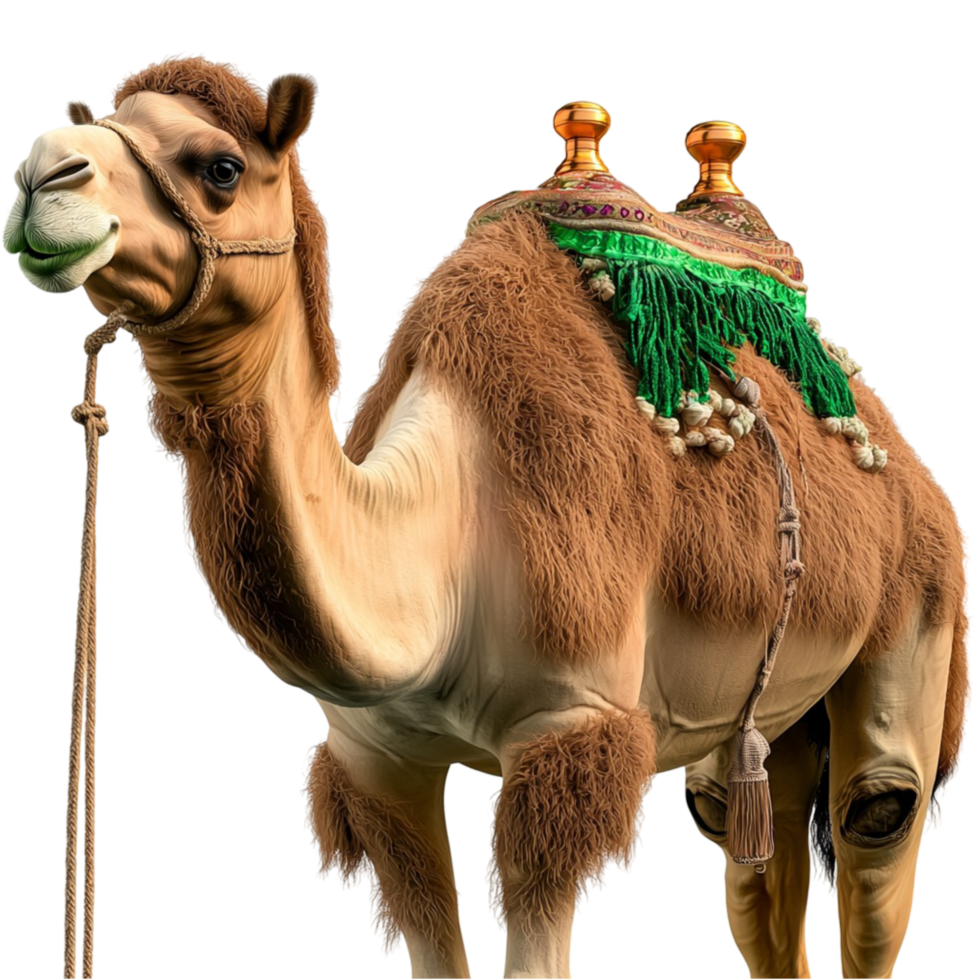 Majestic camel with saddle and ornaments on its back png