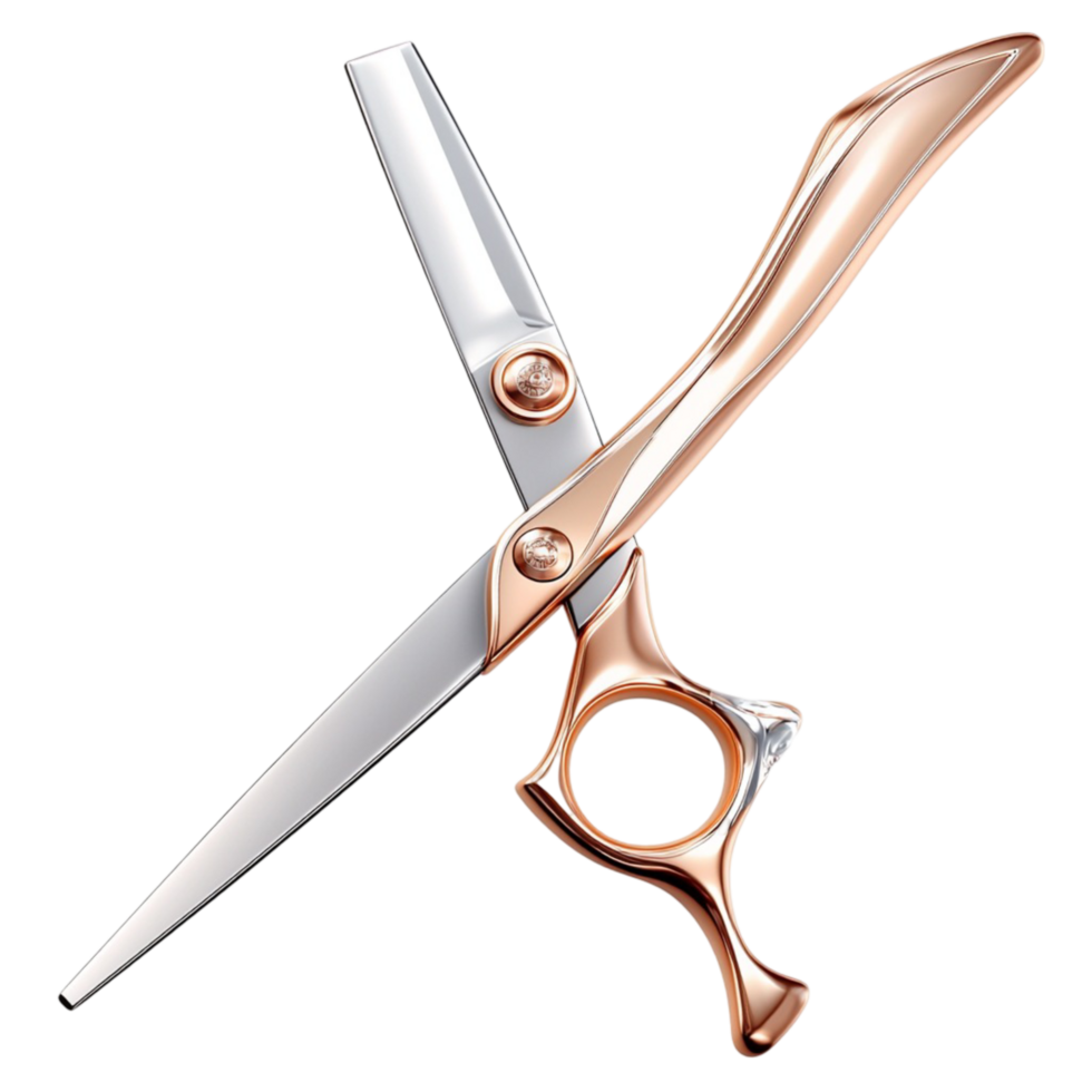 Professional haircutting scissors with a metallic handle png