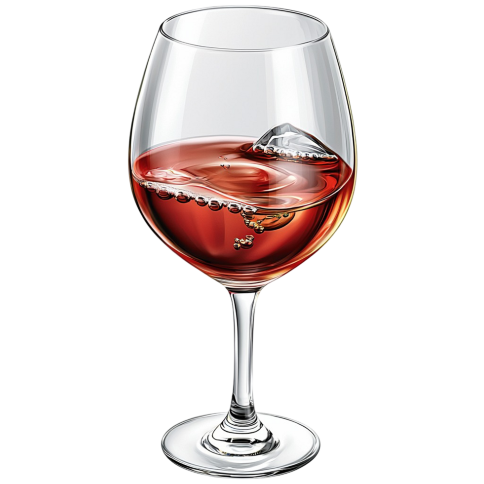 Glass of red wine with ice cubes floating inside the drink png