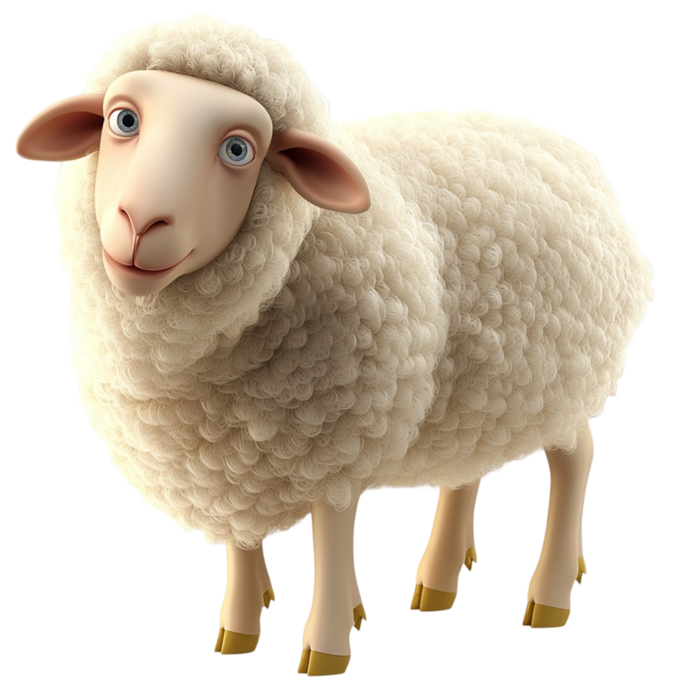 Fluffy white sheep standing with a calm and gentle expression png