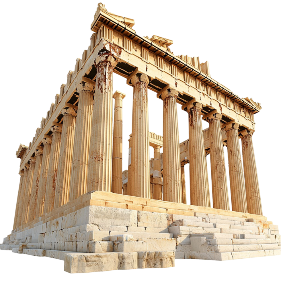 Ancient Greek Parthenon temple with tall marble columns and a historic design png