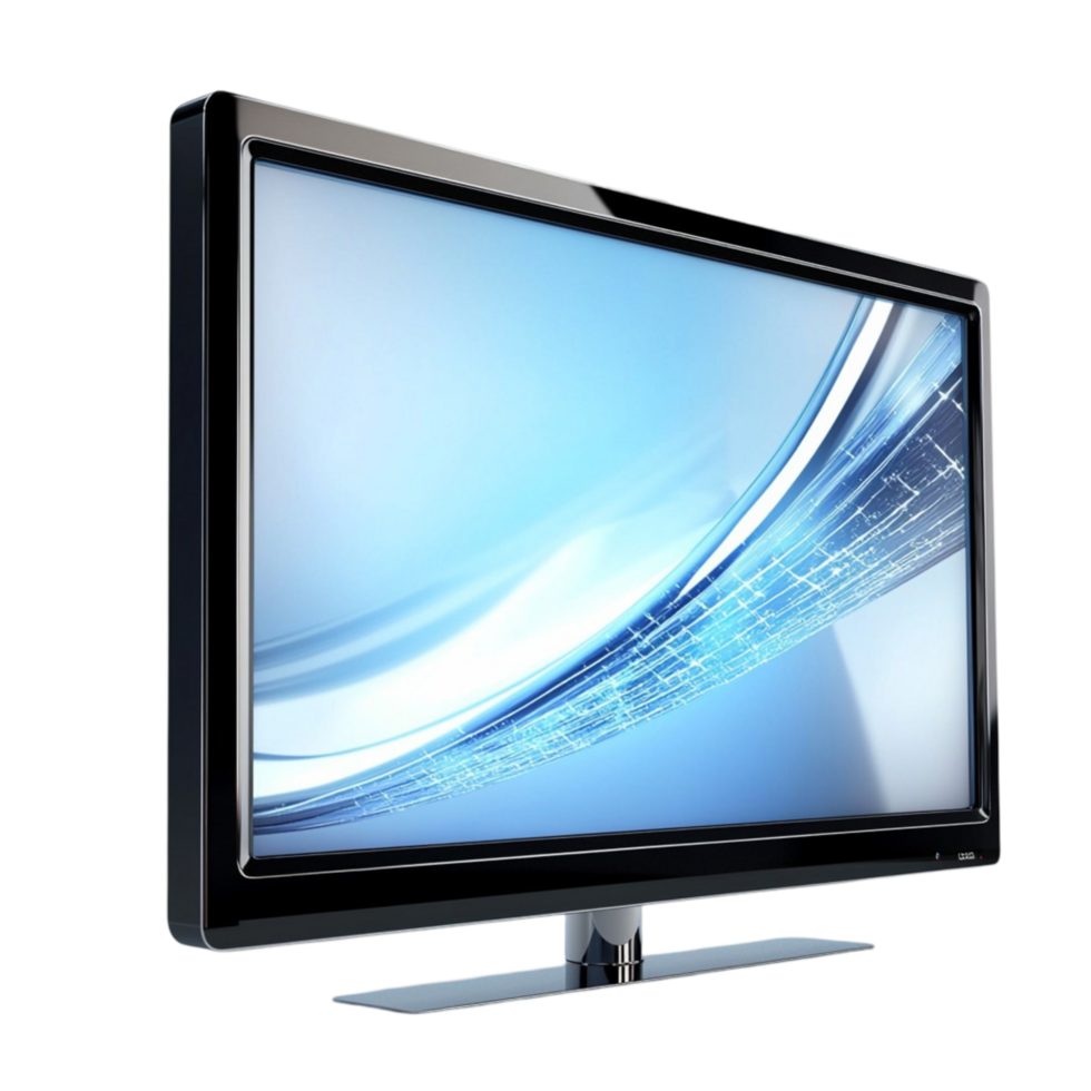 flatscreen television with a sleek black frame and blue display png