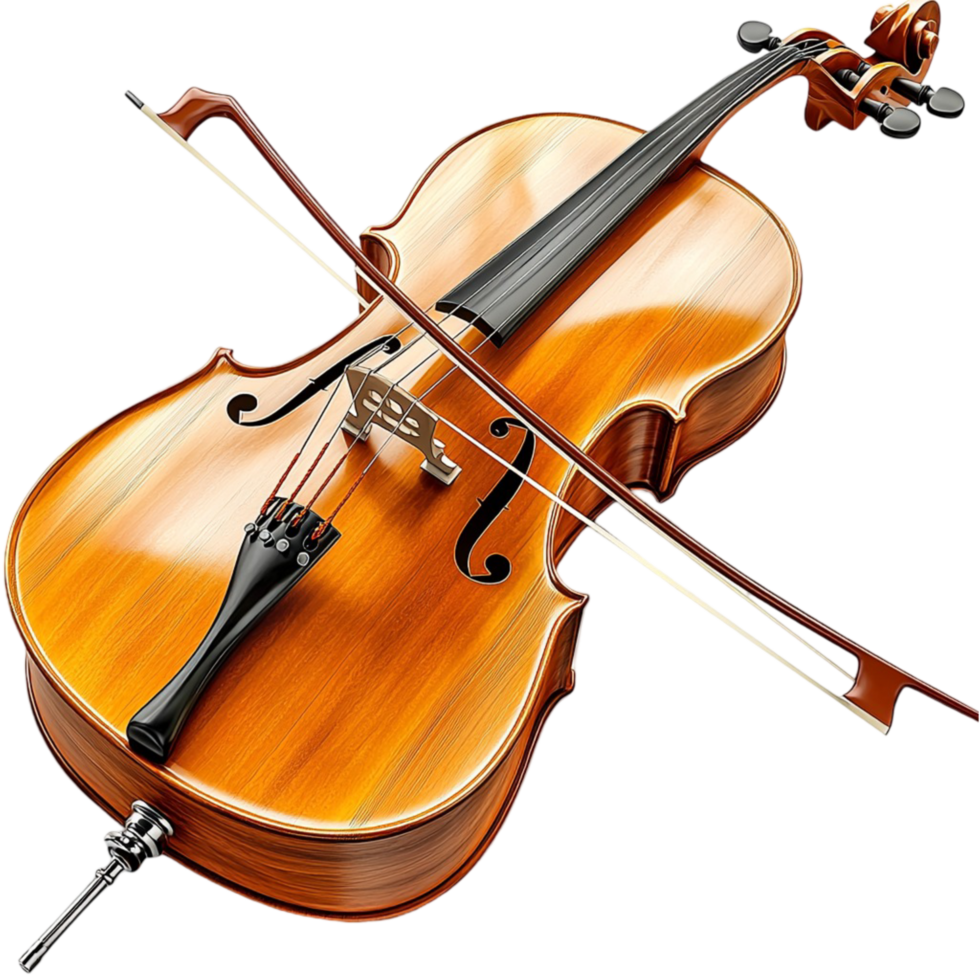 wooden violin with a bow resting on its strings png