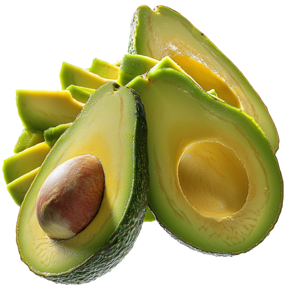 ly sliced avocado with a visible seed and green texture png