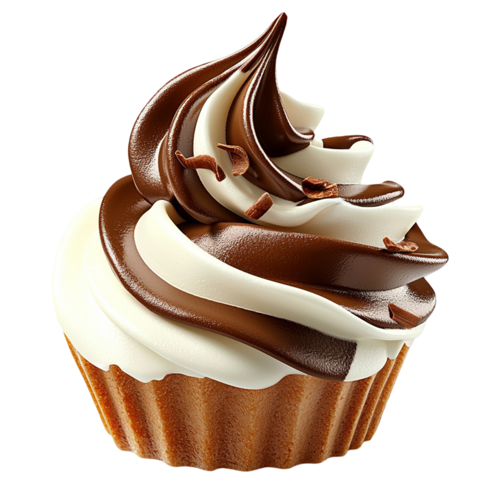 Chocolate and vanilla swirled cupcake with a creamy topping png