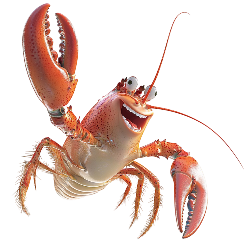 Red lobster with large claws and long antennae in a detailed view png