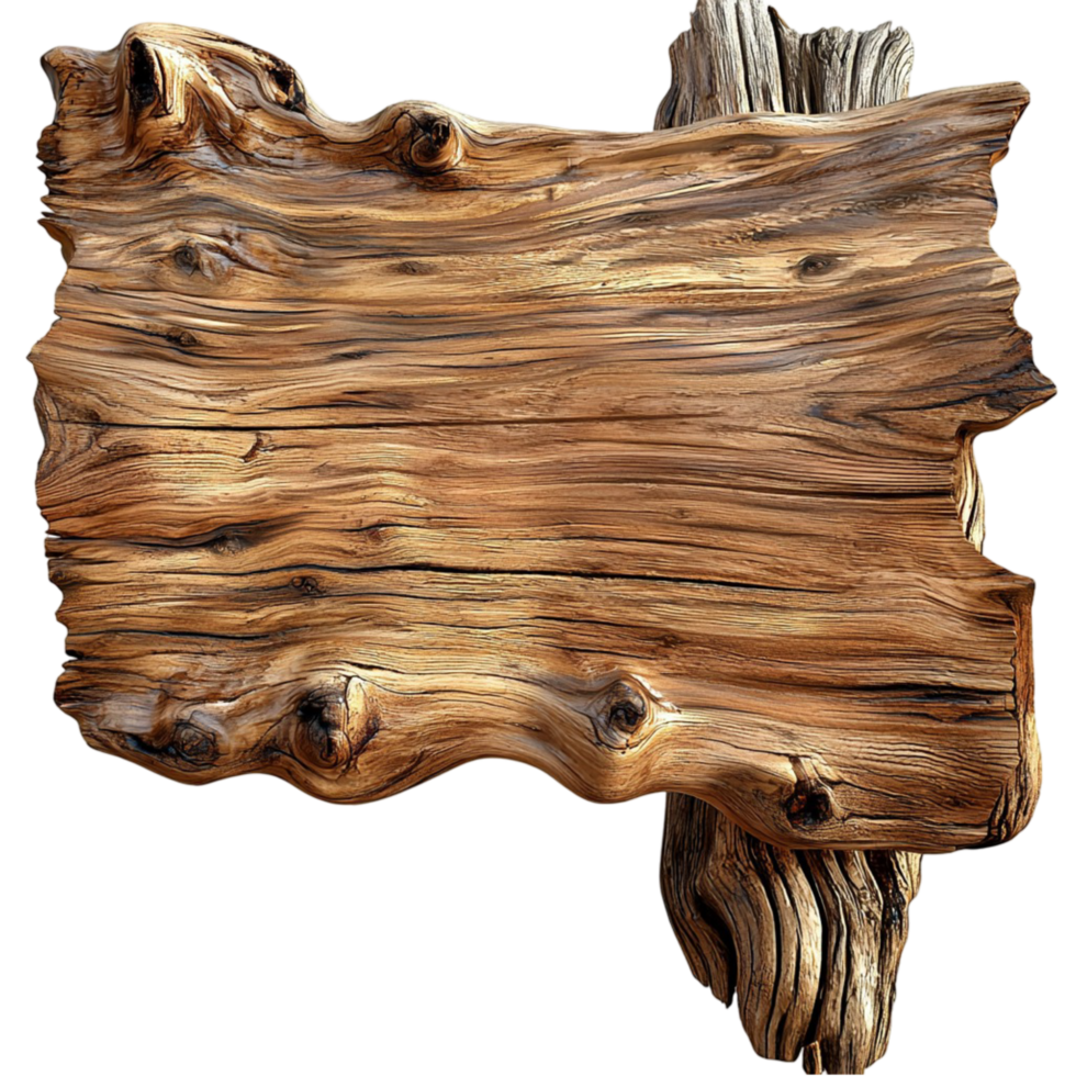 Rustic wooden signboard with a rough texture and natural edges png