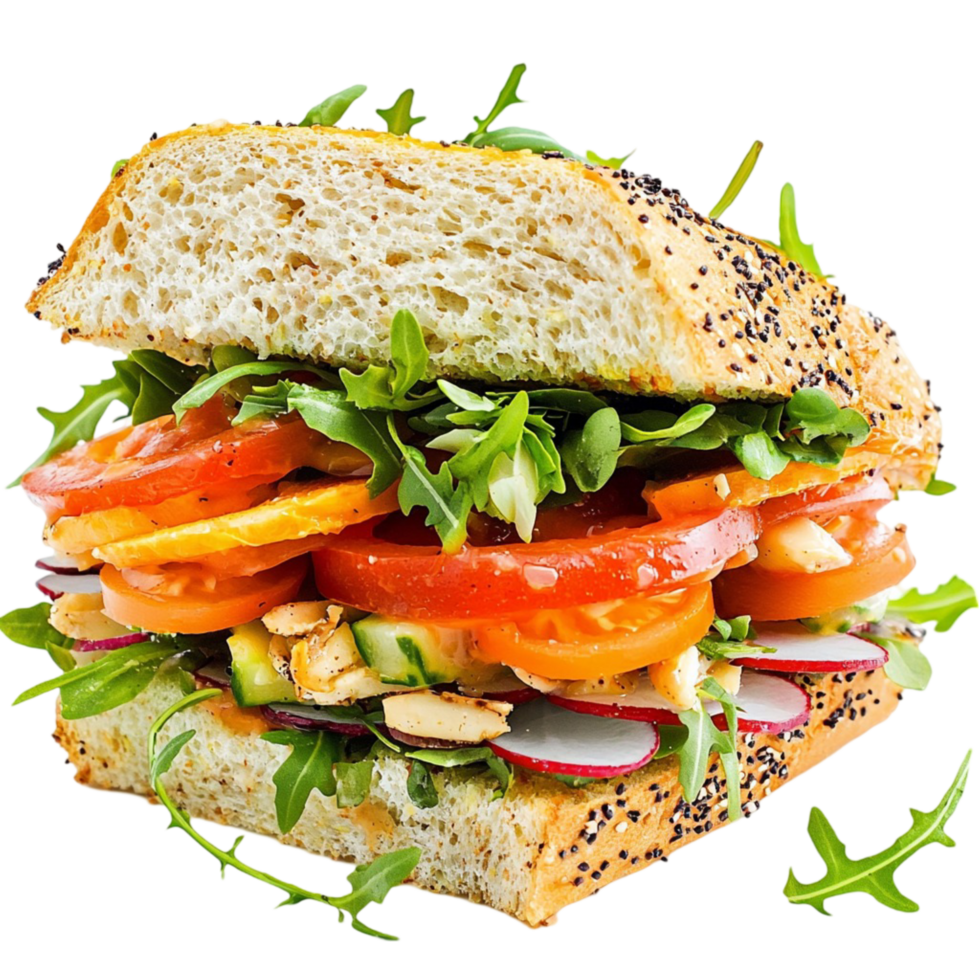 vegetable sandwich with tomatoes lettuce and whole grain bread png