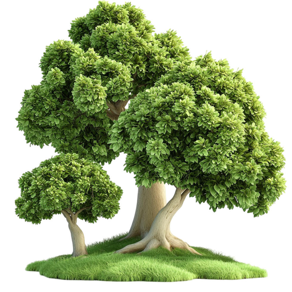 Large green tree with a thick trunk and dense leafy branches png