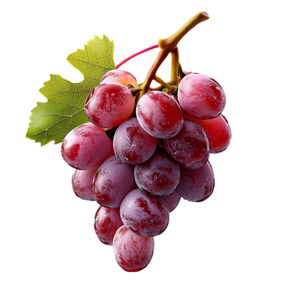 Bunch of ripe purple grapes with a green vine png