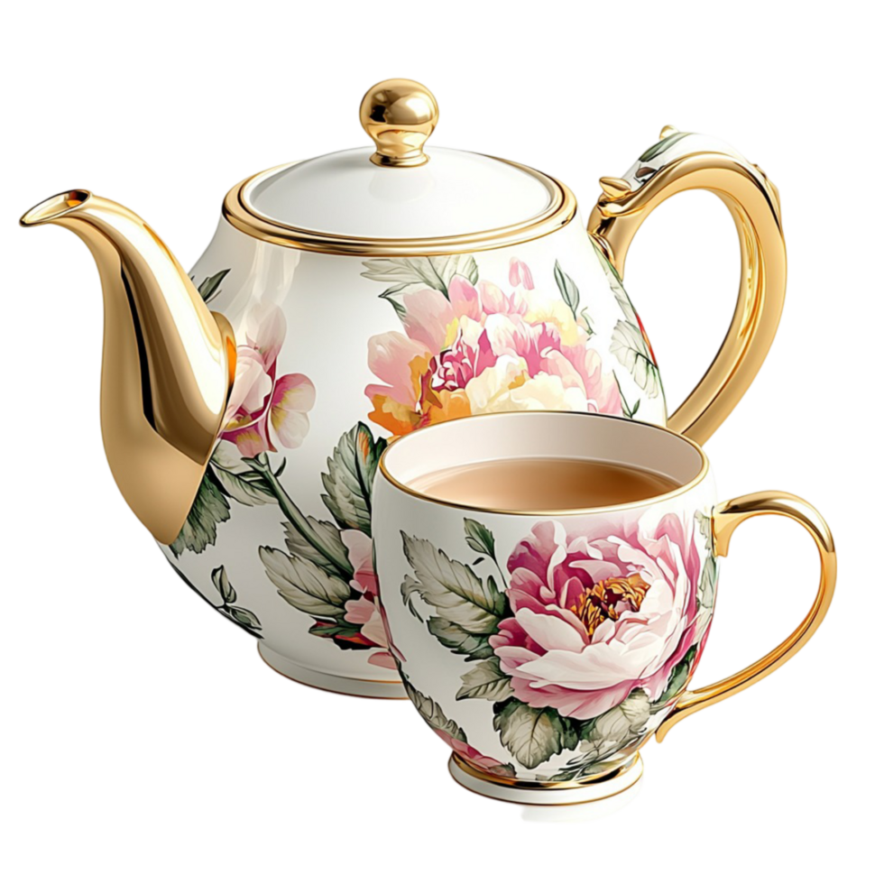 floral teapot with a matching cup png
