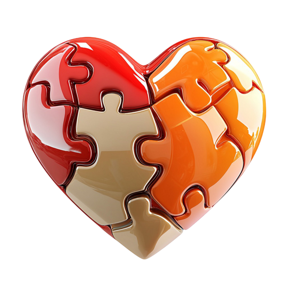 Heart shaped puzzle with red orange and beige pieces png