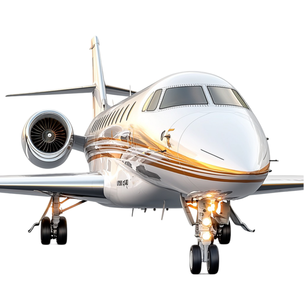 Private jet with a sleek white and gold design png