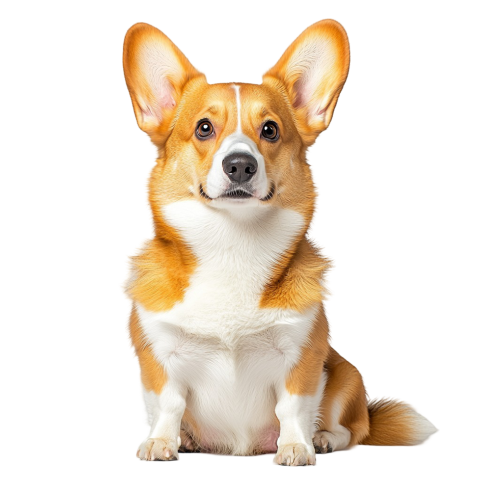 Adorable corgi dog sitting with perked ears and a friendly gaze png