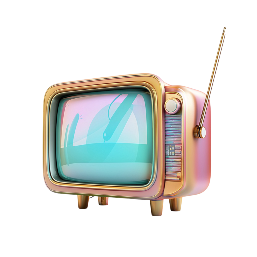 Vintage television set with an antenna and a pastelcolored screen png